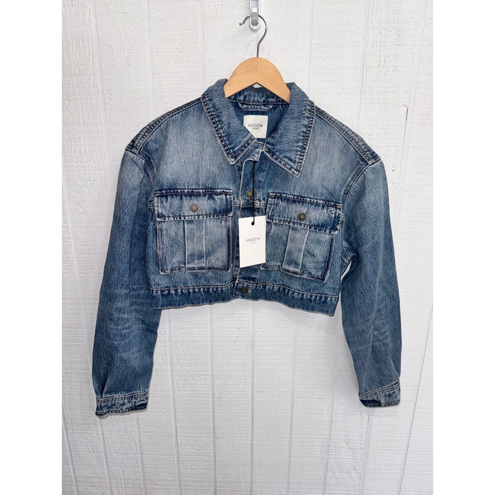 Hidden Los Angeles Denim Jacket Women Blue Cropped Elastic Hem Small NWT
